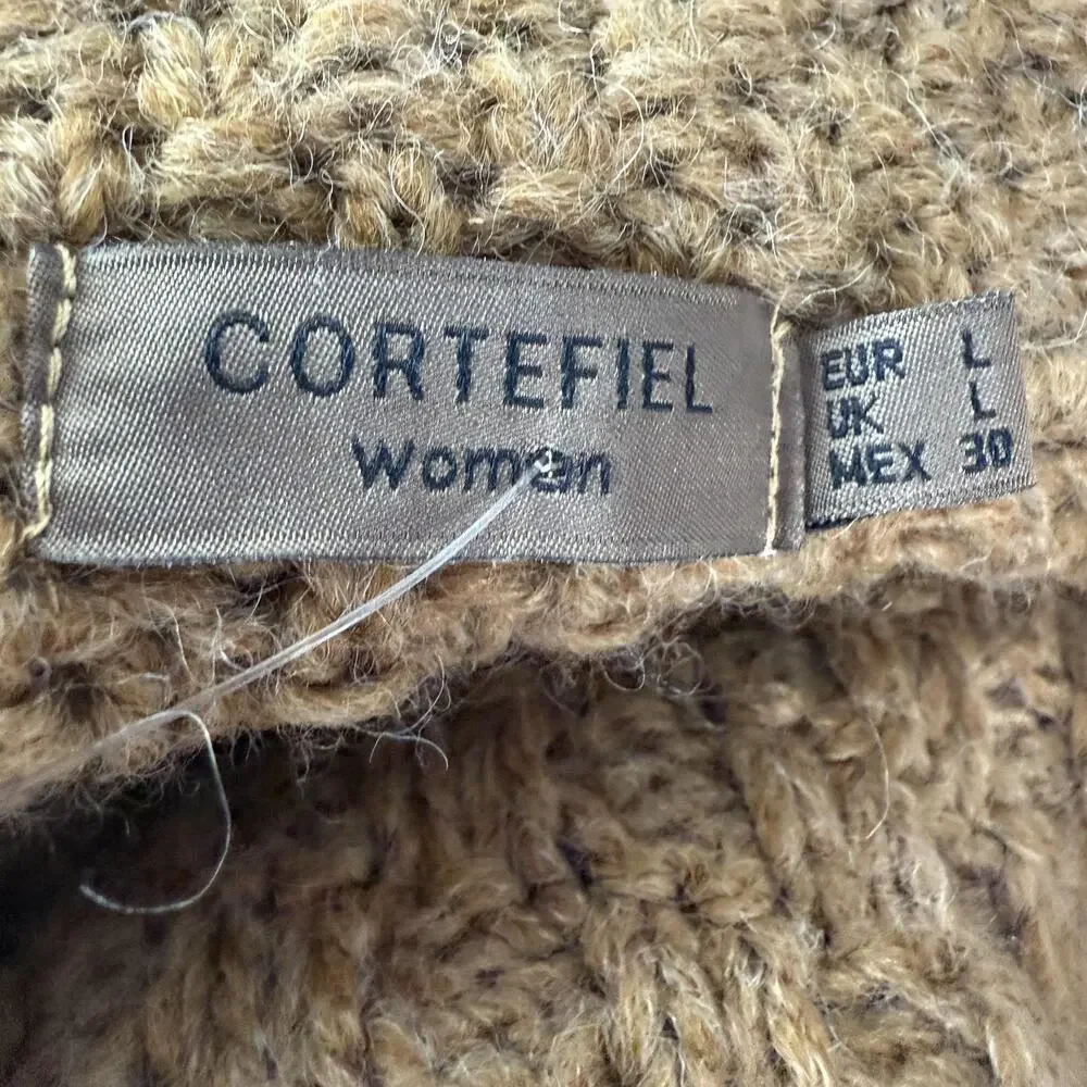 Cortefiel Sweater Coat Womens Large Brown Knit Double Breasted Button Wool Blend